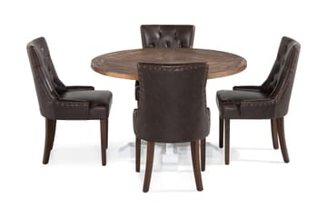 Lyon Spisegruppe Rund med 4 Tuva Lenestoler Kunstlær - Tre/Hvit/Svart PU - Møbler - Bord - Spisegruppe