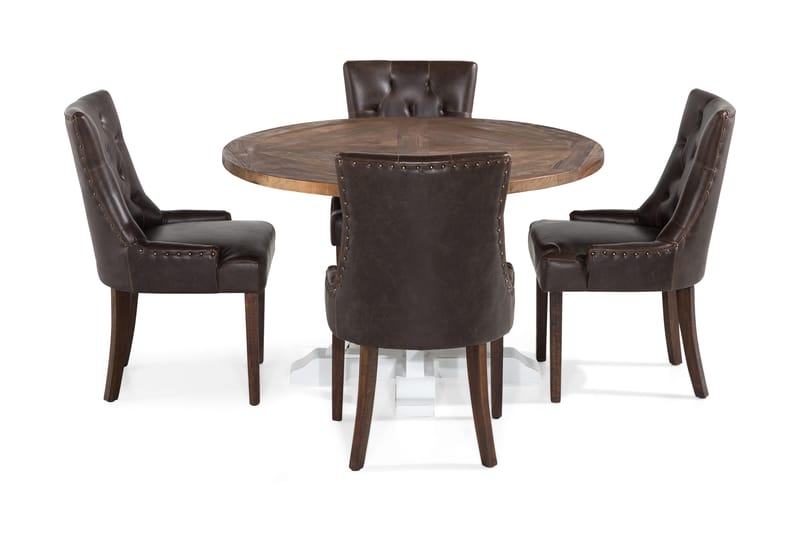 Lyon Spisegruppe Rund med 4 Tuva Lenestoler Kunstlær - Tre/Hvit/Svart PU - Møbler - Bord - Spisegruppe