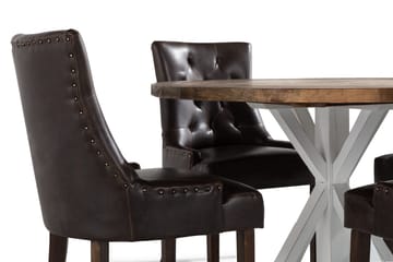 Lyon Spisegruppe Rund med 4 Tuva Lenestoler Kunstlær - Tre/Hvit/Svart PU - Møbler - Bord - Spisegruppe