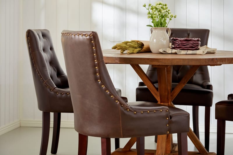 Lyon Spisegruppe Rund med 4 Tuva Lenestoler Kunstlær - Tre/Svart PU - Møbler - Bord - Spisegruppe