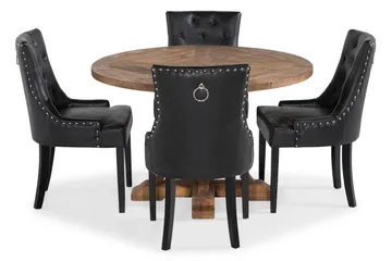 Lyon Spisegruppe Rund med 4 Tuva Lenestoler Kunstlær - Tre/Svart PU - Møbler - Bord - Spisegruppe