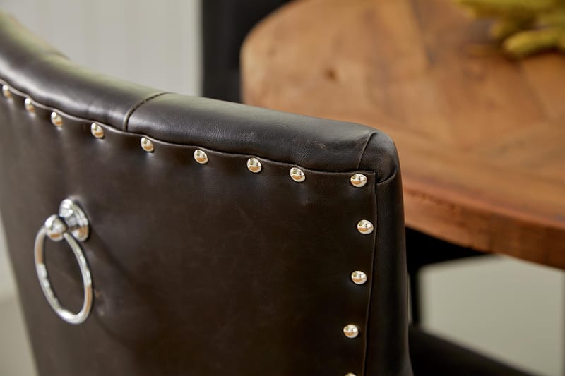 Lyon Spisegruppe Rund med 4 Tuva Lenestoler Kunstlær - Tre/Svart PU - Møbler - Bord - Spisegruppe