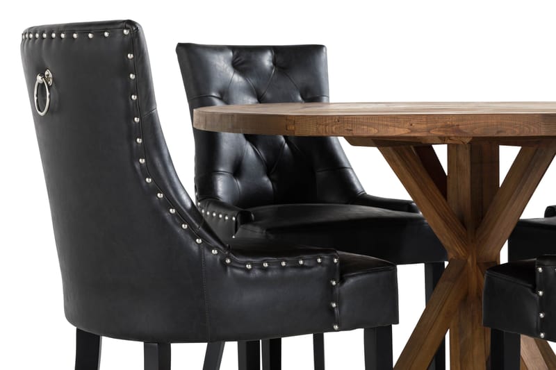 Lyon Spisegruppe Rund med 4 Tuva Lenestoler Kunstlær - Tre/Svart PU - Møbler - Bord - Spisegruppe