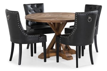 Lyon Spisegruppe Rund med 4 Tuva Lenestoler Kunstlær - Tre/Svart PU - Møbler - Bord - Spisegruppe