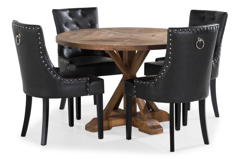 Lyon Spisegruppe Rund med 4 Tuva Lenestoler Kunstlær - Tre/Svart PU - Møbler - Bord - Spisegruppe
