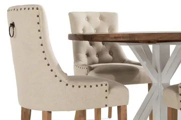 Lyon Spisegruppe Rund med 4 Viktoria Lenestoler - Tre/Hvit/Beige - Møbler - Bord - Spisegruppe