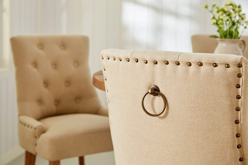 Lyon Spisegruppe Rund med 4 Viktoria Lenestoler - Tre/Hvit/Beige - Møbler - Bord - Spisegruppe