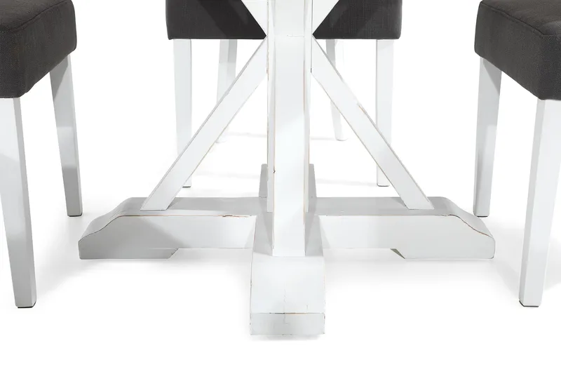 Lyon Spisegruppe Rund med 4 Viktoria Lenestoler - Tre/Hvit/Grå - Møbler - Bord - Spisegruppe