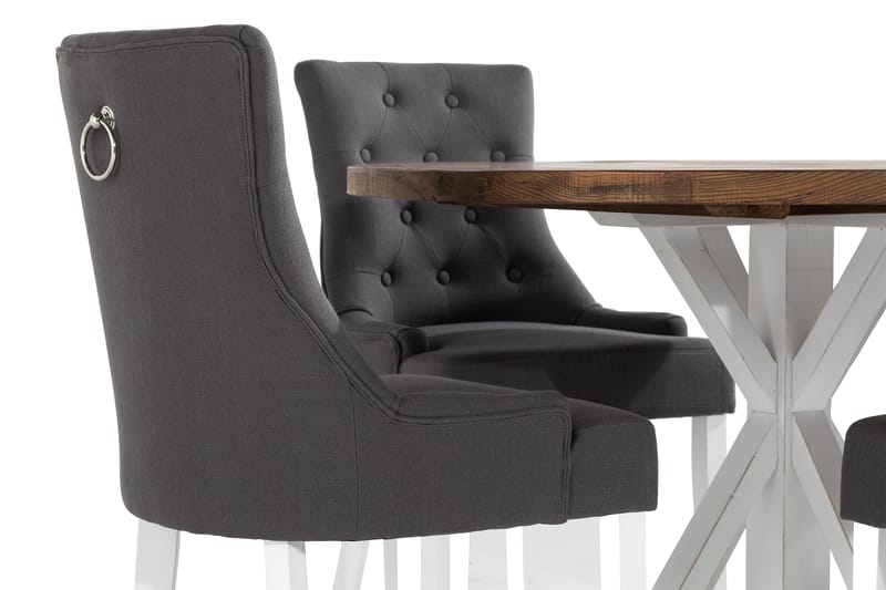 Lyon Spisegruppe Rund med 4 Viktoria Lenestoler - Tre/Hvit/Grå - Møbler - Bord - Spisegruppe