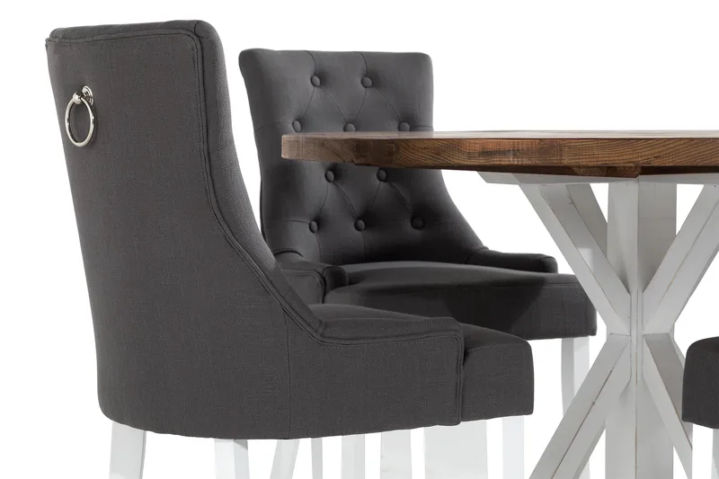 Lyon Spisegruppe Rund med 4 Viktoria Lenestoler - Tre/Hvit/Grå - Møbler - Bord - Spisegruppe