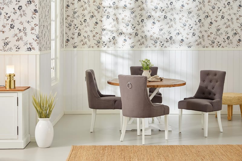 Lyon Spisegruppe Rund med 4 Viktoria Lenestoler - Tre/Hvit/Grå - Møbler - Bord - Spisegruppe