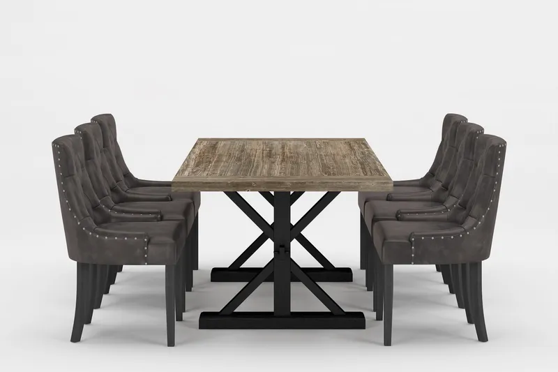 Lyon Premium Forlengningsbar Spisegruppe 200-290 cm+6 Tuva S, Brun/Svart