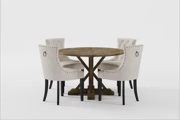 Lyon Premium Spisegruppe 120-160 cm + 4 Viktoria Stoler - Hvit/Brun - Møbler - Bord - Spisegruppe