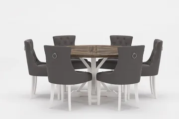 Lyon Premium Spisegruppe Rund 150 cm+6 stk Viktoria Spisesto - Grå/Brun - Møbler - Bord - Spisegruppe