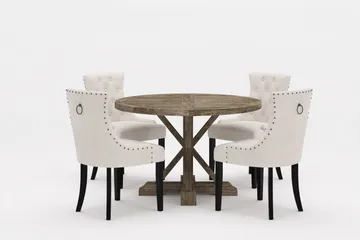 Lyon Premium Spisegruppe Rund 120 cm+4 stk Viktoria Spisesto - Hvit/Brun - Møbler - Bord - Spisegruppe