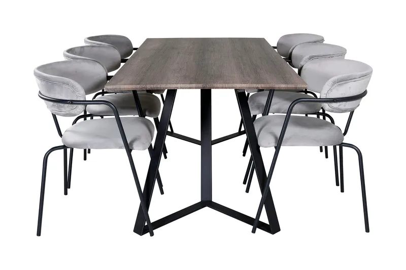 Malvina Spisegruppe 180 cm inkl. 6 Arcarazo Lenestoler - Grå/Svart - Møbler - Bord - Spisegruppe