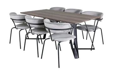 Malvina Spisegruppe 180 cm inkl. 6 Arcarazo Lenestoler - Grå/Svart - Møbler - Bord - Spisegruppe