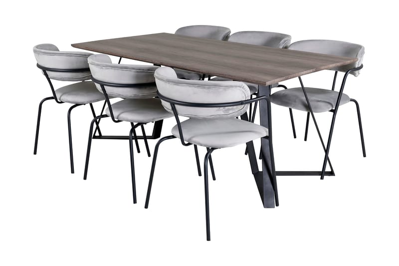 Malvina Spisegruppe 180 cm inkl. 6 Arcarazo Lenestoler, Grå/Svart