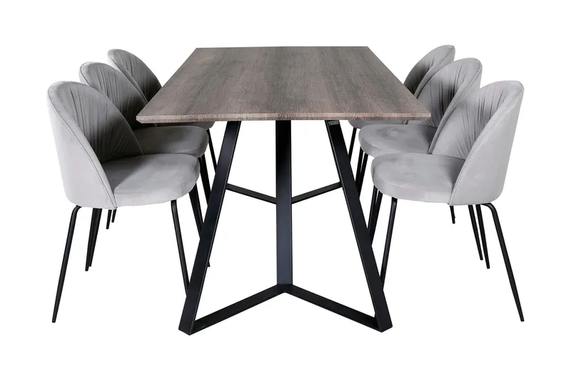 Malvina Spisegruppe 180 cm inkl. 6 Foyos Stoler - Grå/Svart - Møbler - Bord - Spisegruppe