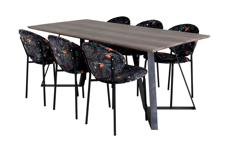 Malvina Spisegruppe 180 cm inkl. 6 Moncoll Stoler, Grå/Svart/Blå