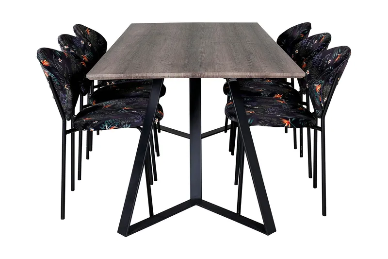 Malvina Spisegruppe 180 cm inkl. 6 Moncoll Stoler - Grå/Svart/Blå - Møbler - Bord - Spisegruppe