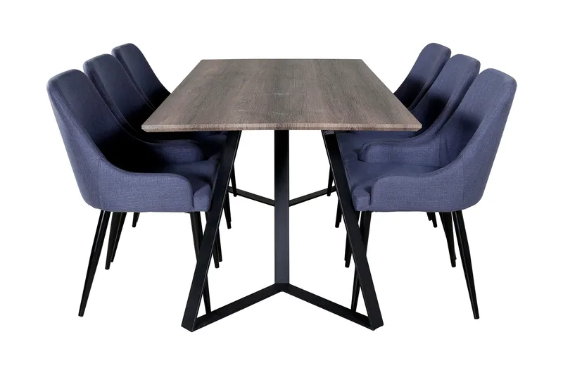 Malvina Spisegruppe 180 cm inkl. 6 Ridones Stoler - Grå/Svart/Blå - Møbler - Bord - Spisegruppe