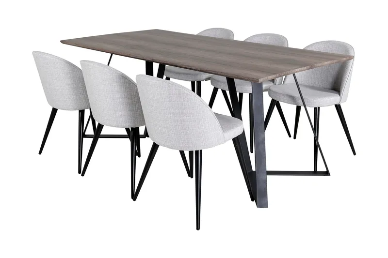 Malvina Spisegruppe 180 cm inkl. 6 Sedavi Stoler, Grå/Svart
