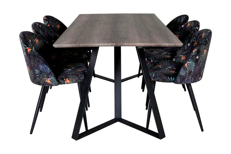 Malvina Spisegruppe 180 cm inkl. 6 Sedavi Stoler - Grå/Svart/Blå - Møbler - Bord - Spisegruppe