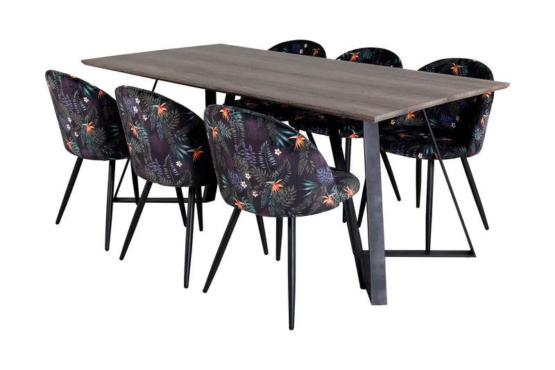 Malvina Spisegruppe 180 cm inkl. 6 Sedavi Stoler, Grå/Svart/Blå