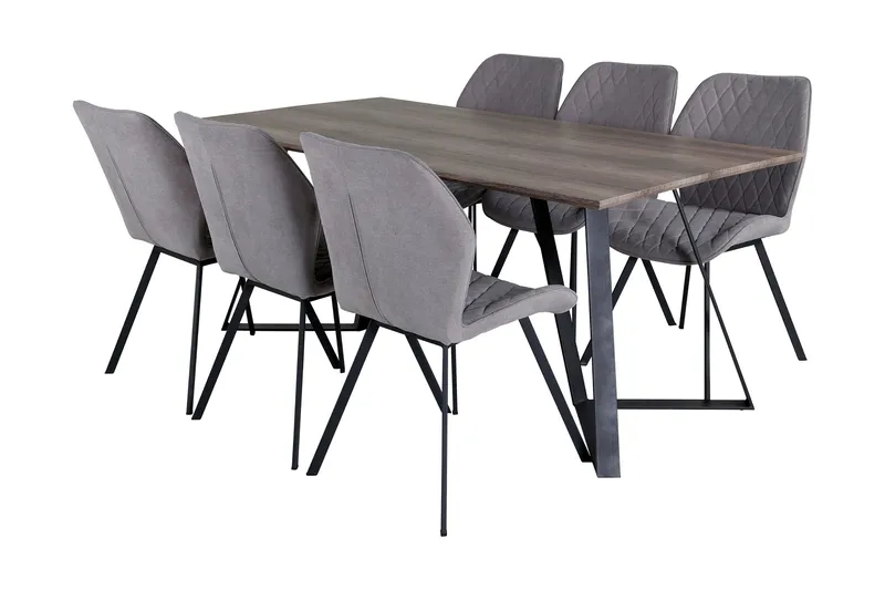 Malvina Spisegruppe 180 cm inkl. 6 Sumoas Stoler, Grå/Svart