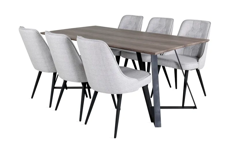 Malvina Spisegruppe 180 cm inkl. 6 Valera Stoler, Grå/Svart
