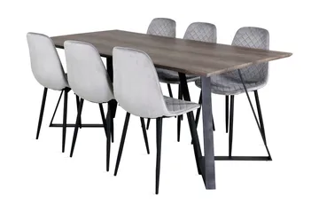 Malvina Spisegruppe 180 cm inkl. 6 Ypas Stoler - Grå/Svart - Møbler - Bord - Spisegruppe