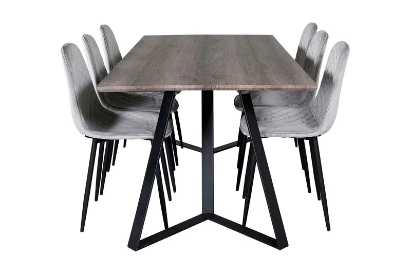 Malvina Spisegruppe 180 cm inkl. 6 Ypas Stoler - Grå/Svart - Møbler - Bord - Spisegruppe