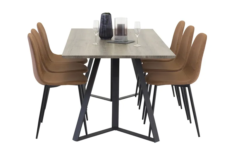 Malvina Spisegruppe med 6 Pontus Stoler - Grå/Svart/Brun - Møbler - Bord - Spisegruppe