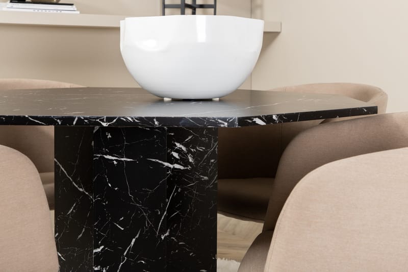 Marbs Spisegruppe 110 cm Rund inkl. 4 Berita Stoler - Svart/Beige - Møbler - Bord - Spisegruppe