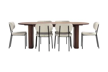 Noira Ovalt Spisebord 220 cm Valnøtt med 6 Gemmiano Spisestoler - Brun / Teddy / Tre - Møbler - Bord - Spisegruppe