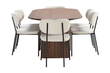 Noira Ovalt Spisebord 220 cm Valnøtt med 6 Gemmiano Spisestoler - Brun / Teddy / Tre - Møbler - Bord - Spisegruppe