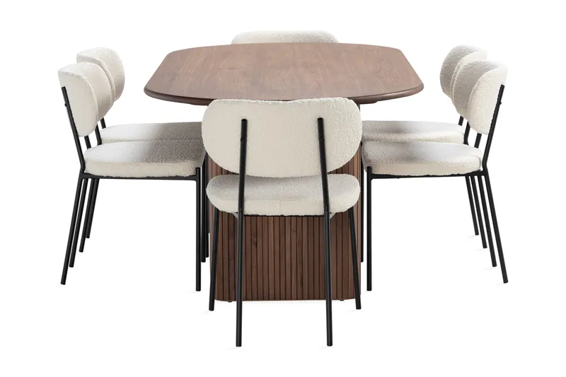 Noira Ovalt Spisebord 220 cm Valnøtt med 6 Gemmiano Spisestoler - Brun / Teddy / Tre - Møbler - Bord - Spisegruppe