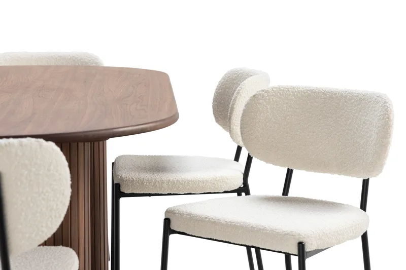 Noira Ovalt Spisebord 220 cm Valnøtt med 6 Gemmiano Spisestoler - Brun / Teddy / Tre - Møbler - Bord - Spisegruppe