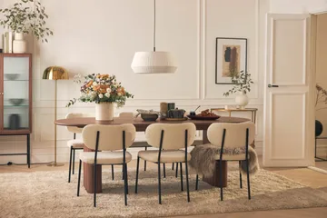 Noira Ovalt Spisebord 220 cm Valnøtt med 6 Gemmiano Spisestoler - Brun / Teddy / Tre - Møbler - Bord - Spisegruppe