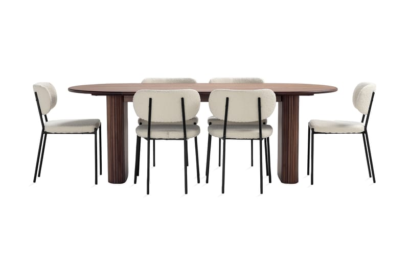 Noira Ovalt Spisebord 220 cm Valnøtt med 6 Gemmiano Spisestoler - Brun - Møbler - Bord - Spisegruppe