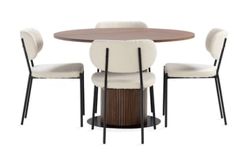 Noira Spisebord 120 cm Valnøtt Rundt med 4 Gemmiano Spisestoler - Brun - Møbler - Bord - Spisegruppe