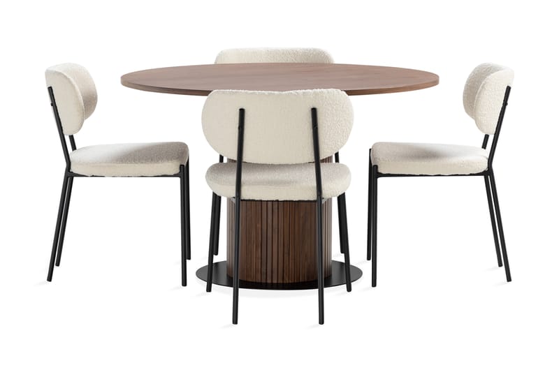 Noira Spisebord 120 cm Valnøtt Rundt med 4 Gemmiano Spisestoler - Brun - Møbler - Bord - Spisegruppe