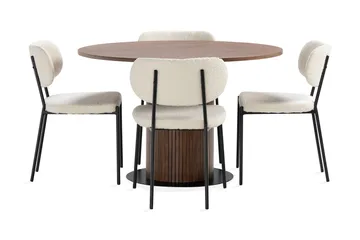 Noira Spisebord 120 cm Valnøtt Rundt med 4 Gemmiano Spisestoler - Brun - Møbler - Bord - Spisegruppe