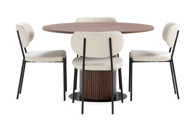 Noira Spisebord 120 cm Valnøtt Rundt med 4 Gemmiano Spisestoler - Brun - Møbler - Bord - Spisegruppe