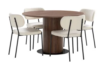 Noira Spisebord 120 cm Valnøtt Rundt med 4 Gemmiano Spisestoler - Brun - Møbler - Bord - Spisegruppe