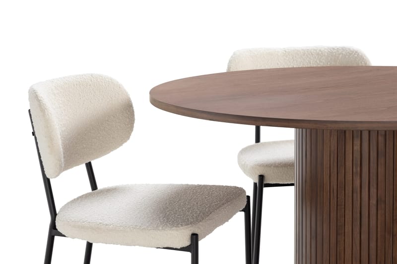 Noira Spisebord 120 cm Valnøtt Rundt med 4 Gemmiano Spisestoler - Brun - Møbler - Bord - Spisegruppe