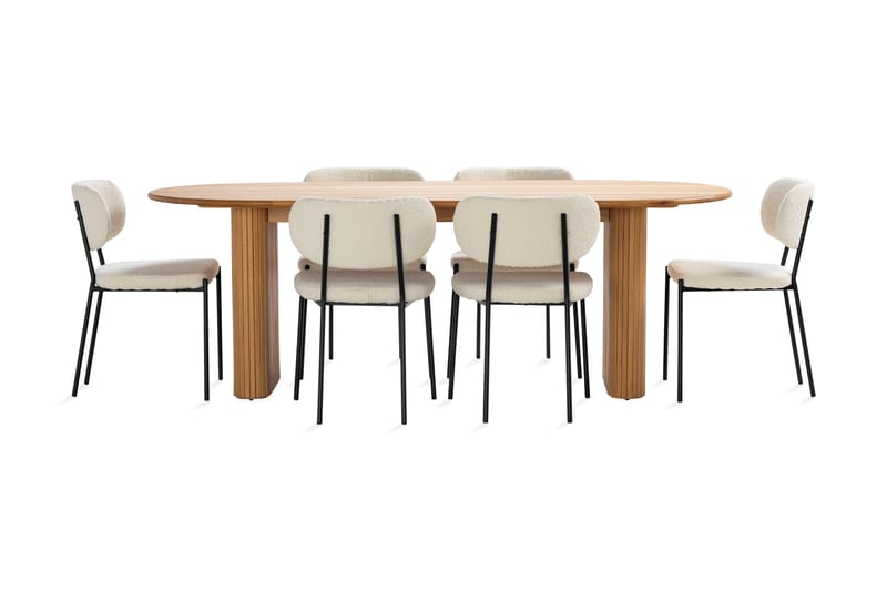 Noira Spisebord 220 cm Eik med 6 Gemmiano Spisestoler - Natur - Møbler - Bord - Spisegruppe