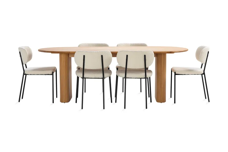 Noira Spisebord 220 cm Eik med 6 Gemmiano Spisestoler - Natur - Møbler - Bord - Spisegruppe