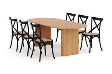 Noira Spisebord 220 cm Eik med 6 Kalb Spisestoler - Brun - Møbler - Bord - Spisegruppe